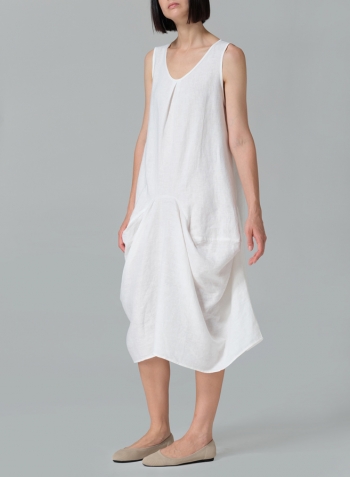 White Linen Sleeveless Draped Dress