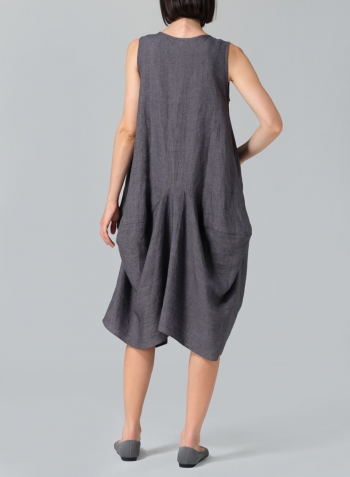 Charcoal Gray Linen Sleeveless Draped Dress