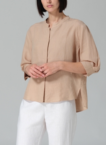 Beige Linen Back Keyhole Blouse