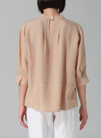 Beige Linen Back Keyhole Blouse