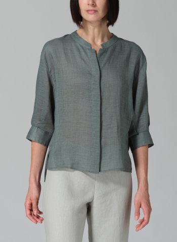 Green Gray Linen Back Keyhole Blouse