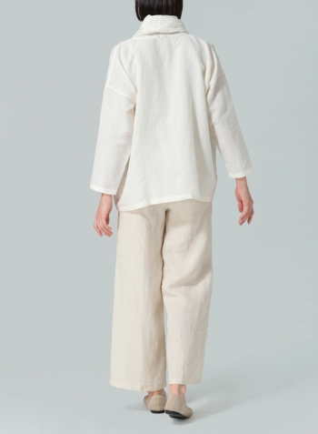 Cotton Linen Long Sleeve Cowl Neck Top