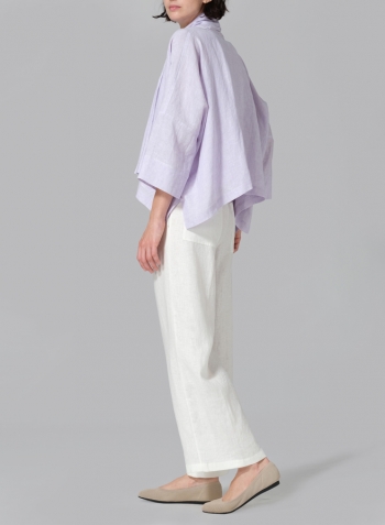 Pastel Mauve Linen Shawl Collar Open Front Cropped Jacket