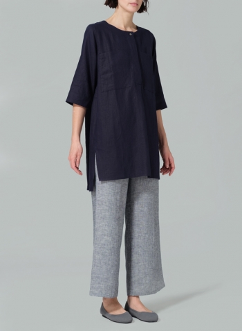 Dark Navy Linen Chest Pocket Tunic