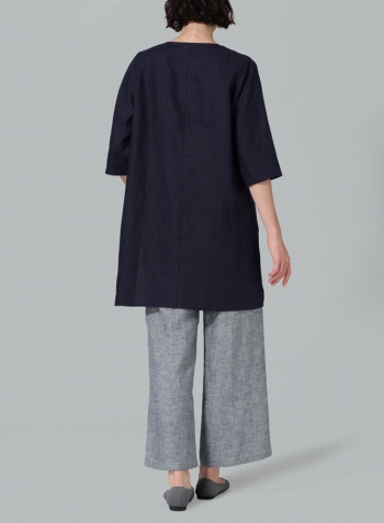 Dark Navy Linen Chest Pocket Tunic