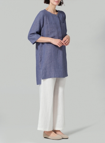 Blue Violet Linen Chest Pocket Tunic