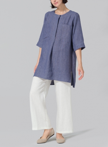 Blue Violet Linen Chest Pocket Tunic