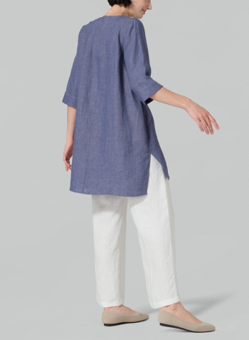 Blue Violet Linen Chest Pocket Tunic