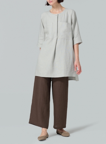 Light Grayish GreenLinen Chest Pocket Tunic