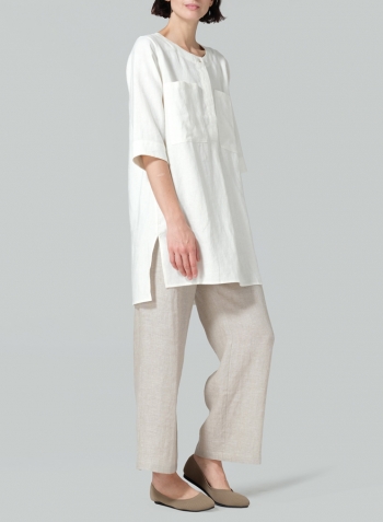 Cream White Linen Chest Pocket Tunic