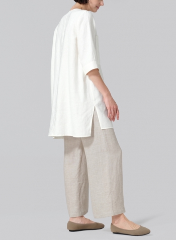 Cream White Linen Chest Pocket Tunic