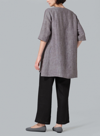 Two Tone Brown Linen Chest Pocket Tunic