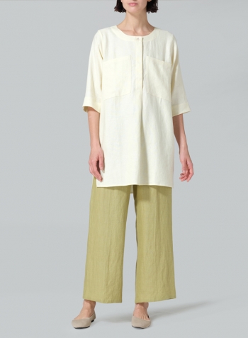 Creamy Yellow Linen Chest Pocket Tunic