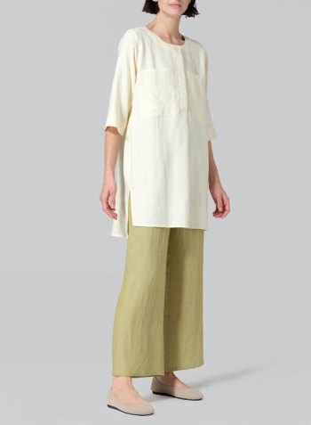 Creamy Yellow Linen Chest Pocket Tunic