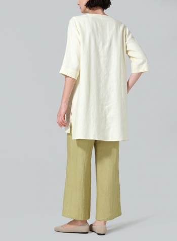 Creamy Yellow Linen Chest Pocket Tunic