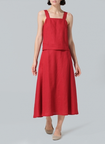 Cranberry Linen Pull-On A-Line Flowing Skirt