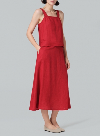 Cranberry Linen Pull-On A-Line Flowing Skirt