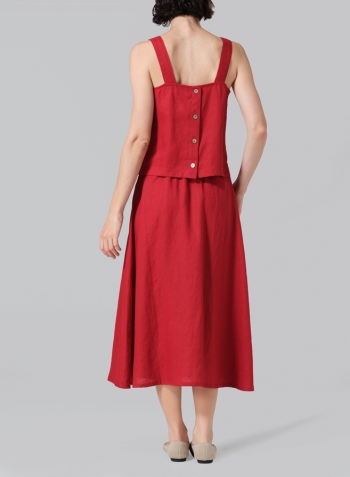Cranberry Linen Pull-On A-Line Flowing Skirt