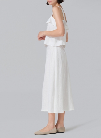 White Linen Pull-On A-Line Flowing Skirt