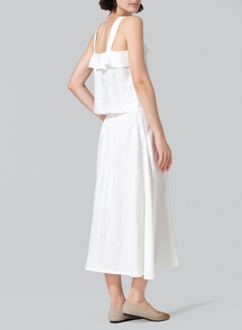 White Linen Pull-On A-Line Flowing Skirt