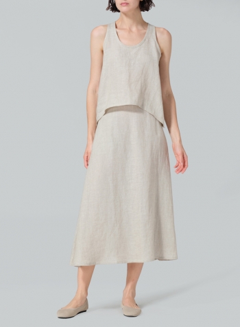 Oat Linen Pull-On A-Line Flowing Skirt Set