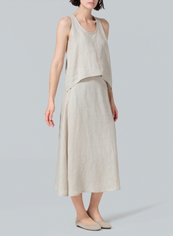 Oat Linen Pull-On A-Line Flowing Skirt Set