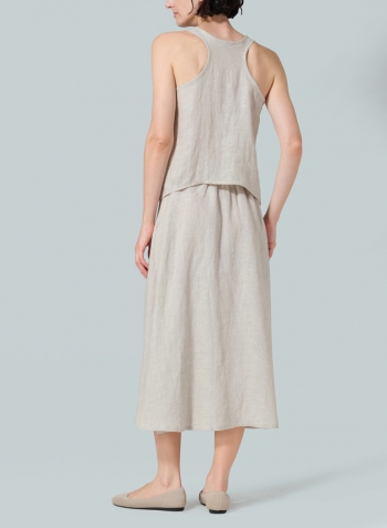 Oat Linen Pull-On A-Line Flowing Skirt Set