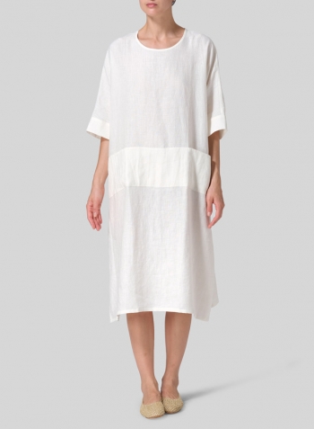 Off White Linen Oversized Dolman Sleeve Dress