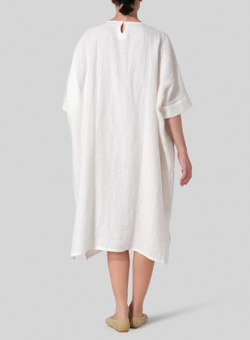 Off White Linen Oversized Dolman Sleeve Dress