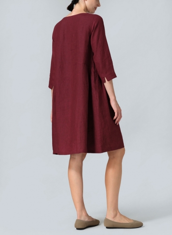 Red Linen Mid-Length Dress