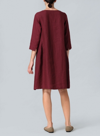 Red Linen Mid-Length Dress