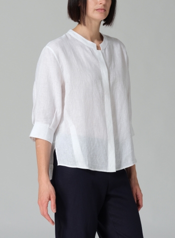 White Linen Back Keyhole Blouse