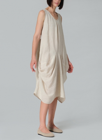 Oat Linen Sleeveless Draped Dress