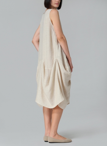 Oat Linen Sleeveless Draped Dress