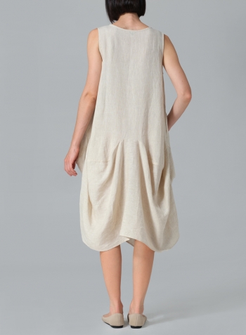 Oat Linen Sleeveless Draped Dress