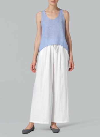 Cornflower Blue Linen Scoop Neck Halter Backs Vest