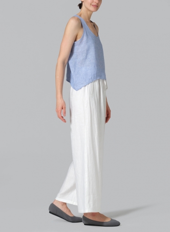 Cornflower Blue Linen Scoop Neck Halter Backs Vest