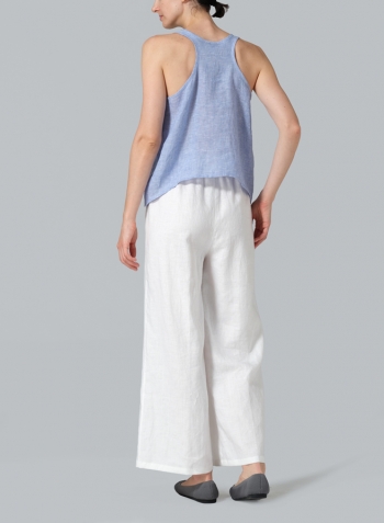 Cornflower Blue Linen Scoop Neck Halter Backs Vest