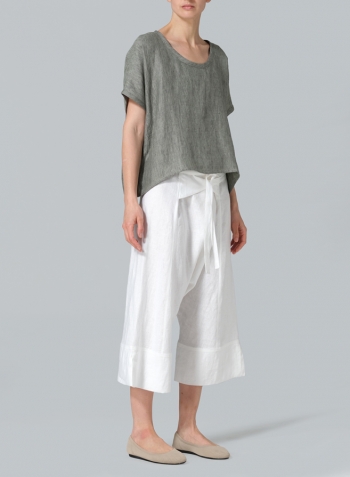 Dull Green Linen Dolman Short Sleeve Box Top