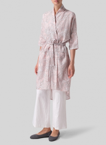 Pink Paisley Waves Linen Kimono Home Wear