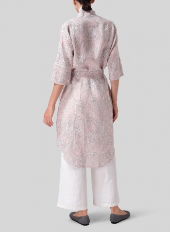 Pink Paisley Waves Linen Kimono Home Wear