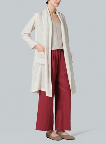 Linen Open-Front Shawl Collar Jacket