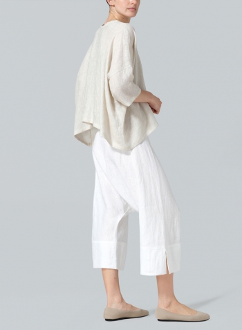 Oat Linen Loose Deep V-Neck Top Set