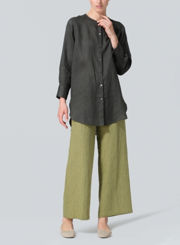 Dark Green Linen Longline Blouse