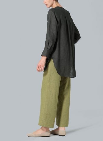 Dark Green Linen Longline Blouse