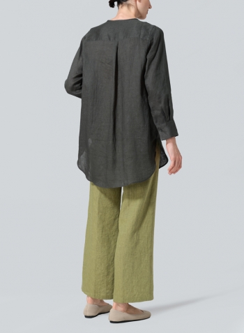 Dark Green Linen Longline Blouse