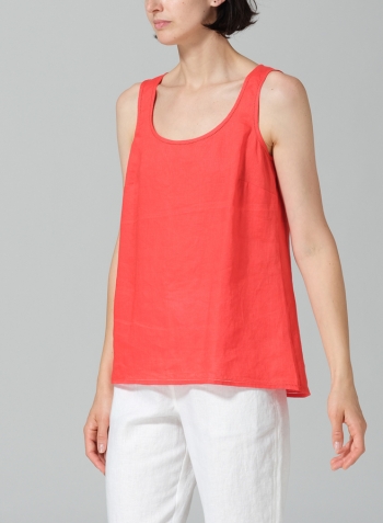 Red Linen Embroidered Sleeveless Cami