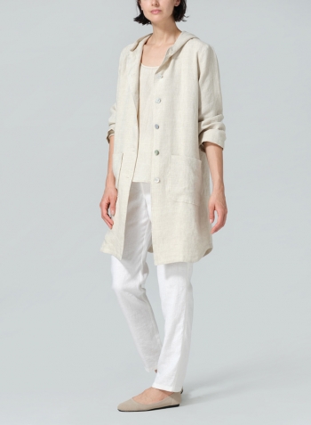 Oat Linen Button-Up Hooded Tunic