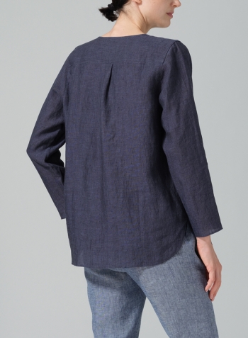 Dark Denim Linen L/S Relaxed Fit Blouse