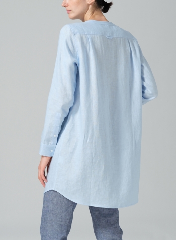 Light Blue Linen Open Front Long Shirt